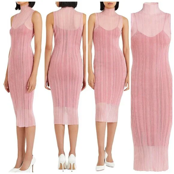 Herve Leger Semi-Sheer Ribbed Dress - Picture 1 of 6